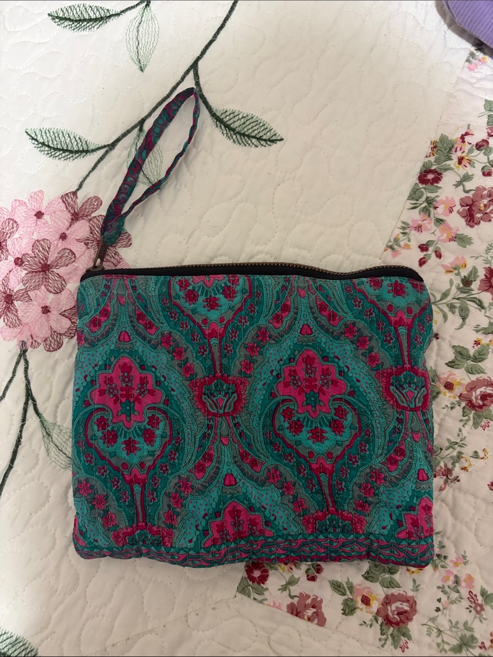 EARTHBOUND Teal and Fuchsia Paisley Wristlet